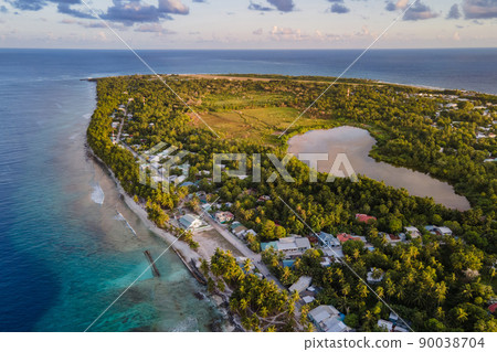 Aerial view of Fuvahmulah island in Maldives 90038704