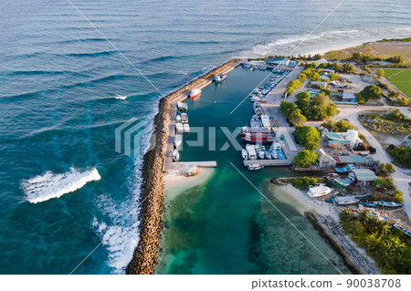 Aerial view of Fuvahmulah Harbour, Maldives 90038708