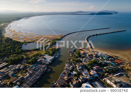 Aerial view of Fisherman village at Pak Nam Sichon, Chumphon 90038748