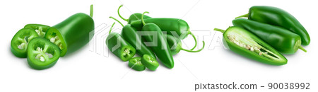 jalapeno peppers isolated on white background. Green chili pepper with clipping path and full depth of field. Set or collection jalapeno peppers isolated on white background. Green chili pepper with clipping path and full depth of field. Set or collection 90038992