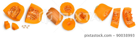 Fresh orange pumpkin isolated on white background with clipping path and full depth of field. Set or collection 90038993