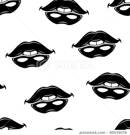 Seamless pattern of monochrome lips illustration. Vector illustration template 90039076