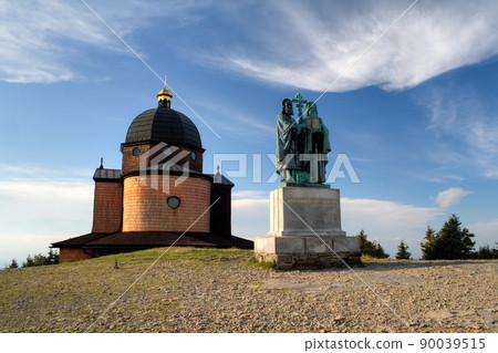 Statue and Chapel of St. Cyril and Methodius on the top of Radhost mountain, Czech republic 90039515