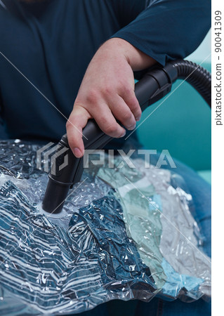 Space saver saving seal bag sucking air vacuum clothing storage compressed package. 90041309