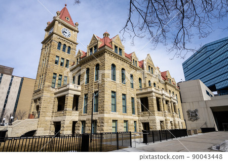 Calgary, AB, Canada - March 14 2022 : Calgary City Hall National Historic Site of Canada. Calgary, AB, Canada - March 14 2022 : Calgary City Hall National Historic Site of Canada. 90043448