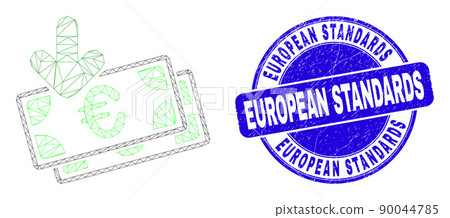 Blue Distress European Standards Stamp Seal and Web Carcass Euro Banknotes Income Blue Distress European Standards Stamp Seal and Web Carcass Euro Banknotes Income 90044785