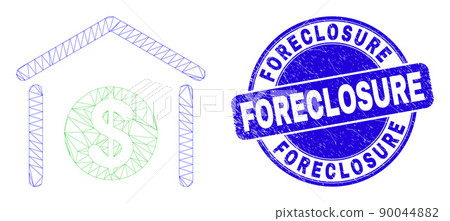 Blue Scratched Foreclosure Seal and Web Mesh Dollar Garage Bank 90044882