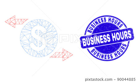Blue Grunge Business Hours Seal and Web Mesh Dollar Exchange Arrows 90044885