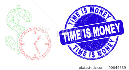 Blue Distress Time Is Money Stamp Seal and Web Mesh Dollar Credit Time 90044889