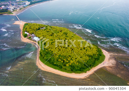 Fantastic morning aerial shot with a drone Aoshima, Miyazaki Prefecture, Aoshima Shrine, and a demon's washing board 90045304