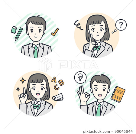 Student circle icon set in uniform with positive and negative facial expressions Student circle icon set in uniform with positive and negative facial expressions 90045844