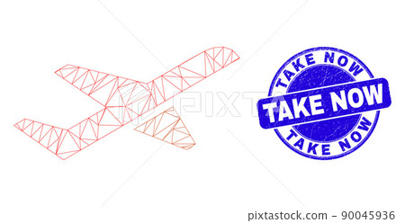 Blue Scratched Take Now Stamp Seal and Web Carcass Airplane Takeoff 90045936