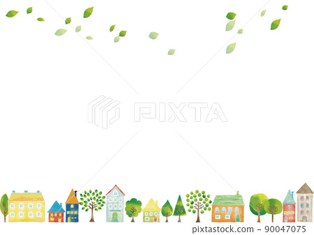 Scandinavian style watercolor touch cityscape and leaf frame Scandinavian style watercolor touch cityscape and leaf frame 90047075