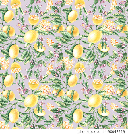 Watercolor pattern with hand-drawn lemons 90047219