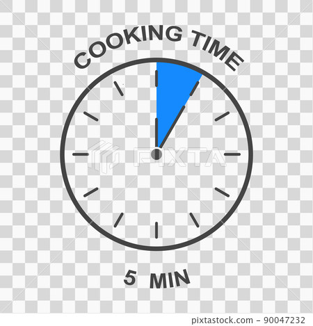 Clock face with 5 min time interval. Cooking time icon. Five minutes timer symbol. Infographic element for food preparation instructions 90047232