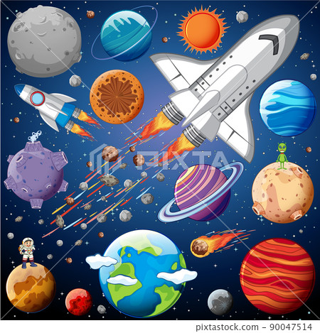 Set of space objects in space 90047514