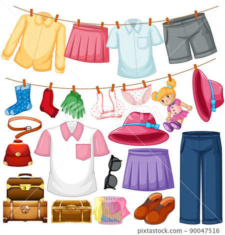 A set of different cloth on white background A set of different cloth on white background 90047516
