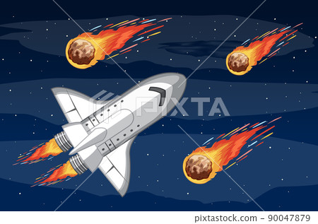 A spaceship in the space with meteorite A spaceship in the space with meteorite 90047879