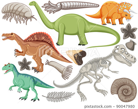 Set of different prehistoric dinosaur animal 90047980