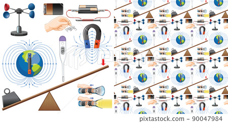 Seamless background with magnet and battery 90047984