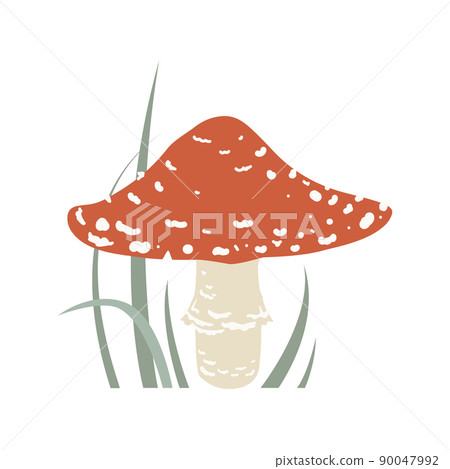 Cute fly agaric in the grass, forest poisonous mushroom. Cartoon vector illustration. 90047992