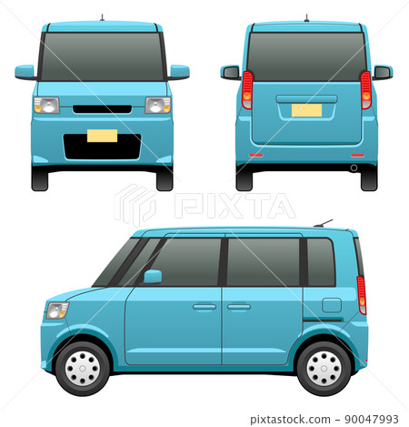 Illustration of a car seen from 3 directions (light super height wagon) 90047993