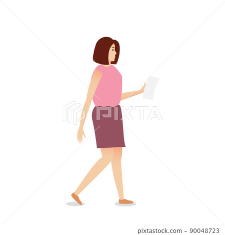 Character design confusion young business woman holding paper and document. 90048723