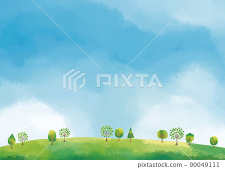 Watercolor touch hill and blue sky frame Watercolor touch hill and blue sky frame 90049111