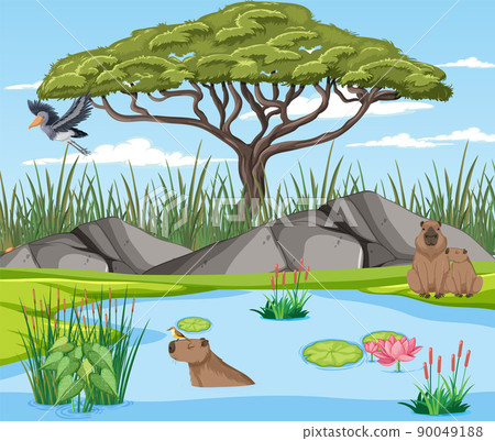 Scene with wild animals in the forest Scene with wild animals in the forest 90049188