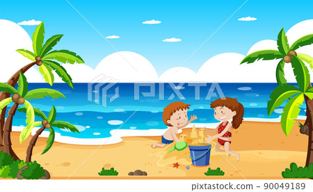 Scene with people on the beach Scene with people on the beach 90049189