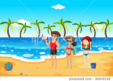 Tropical beach scene with people Tropical beach scene with people 90049198