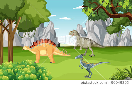 Prehistoric forest with dinosaur cartoon 90049205