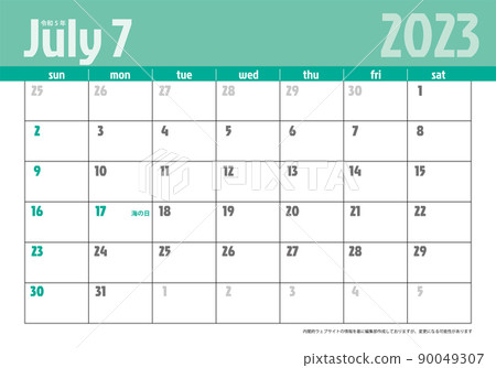 Reiwa 2023 年 7 月 5 日現代日曆材料插圖模板數據矢量 90049307