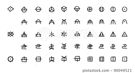 Woshite文字的48音圖標，繩文時代的古代文字，雕刻風格 90049521