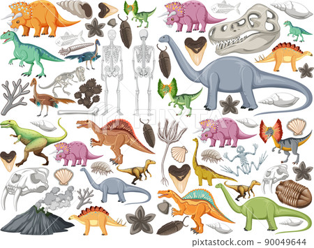 Set of different prehistoric dinosaur animal 90049644