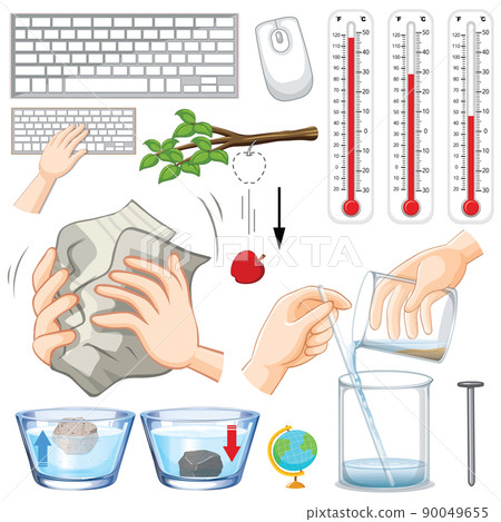 Different science equipments on white background Different science equipments on white background 90049655