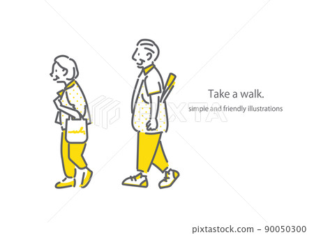 Senior couple taking a leisurely walk Simple and stylish line drawing illustration 90050300