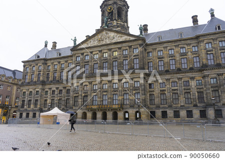 View of Royal Palace Amsterdam in winter time in Amsterdam, Netherlands. 90050660