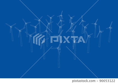 Wind turbines. Vector rendering of 3d 90053122
