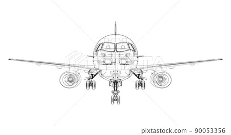 Airplane in wire-frame style. Vector 90053356