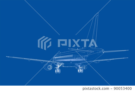 Airplane in wire-frame style. Vector 90053400