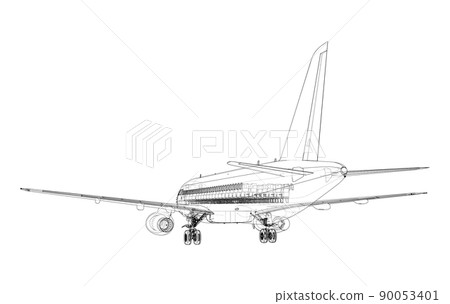 Airplane in wire-frame style. Vector 90053401