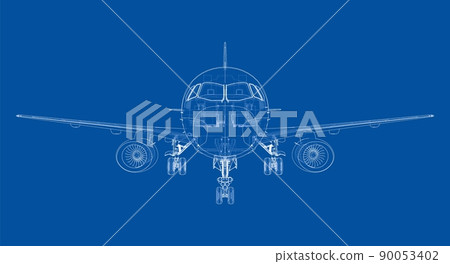 Airplane in wire-frame style. Vector 90053402