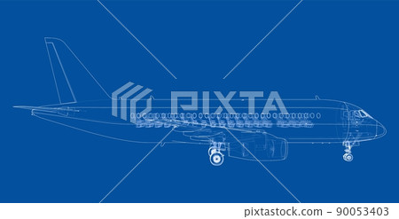 Airplane in wire-frame style. Vector 90053403