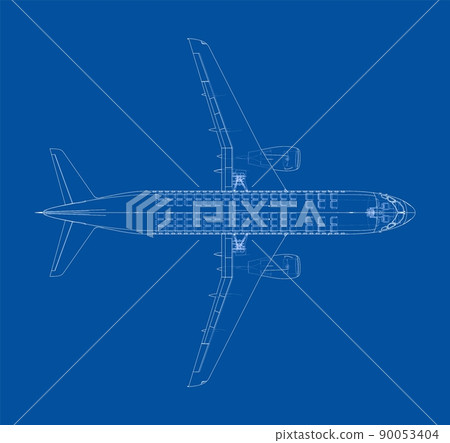 Airplane in wire-frame style. Vector 90053404