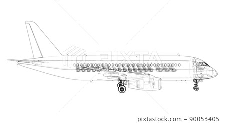Airplane in wire-frame style. Vector 90053405