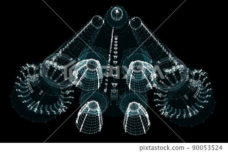 Abstract space rocket of the particles 90053524