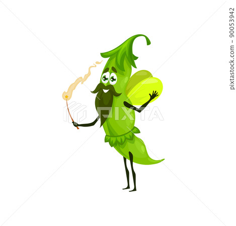 Green pea wizard or sorcerer, vector funny peas magician cartoon character with magic wand making spell. Funny smiling enchanter healthy food, fascinator veggies personage, isolated wiz conjurer Green pea wizard or sorcerer, vector funny peas magician cartoon character with magic wand making spell. Funny smiling enchanter healthy food, fascinator veggies personage, isolated wiz conjurer 90053942