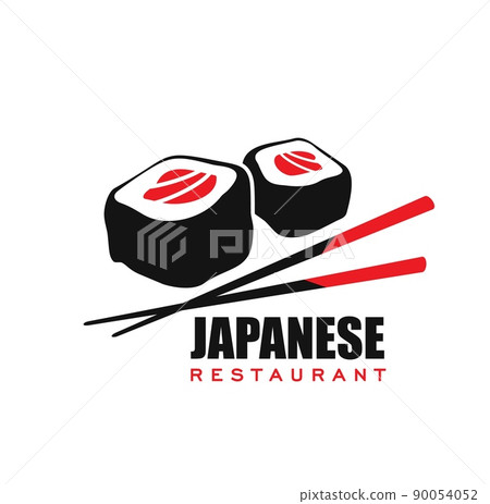 Japanese cuisine restaurant icon. Japan food cafe, sushi restaurant vector symbol or icon with Hosomaki Tekka or Negitoro Maki sushi square rolls with tuna meat and bamboo chopsticks Japanese cuisine restaurant icon. Japan food cafe, sushi restaurant vector symbol or icon with Hosomaki Tekka or Negitoro Maki sushi square rolls with tuna meat and bamboo chopsticks 90054052