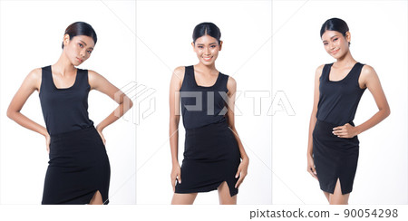 half body Figure snap of 20s Asian Woman black long straight hair vast short skirt 90054298